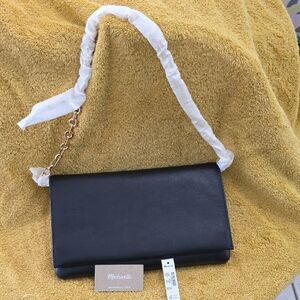 Madewell Black Clutch with Gold Chain